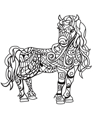 Horse Zentangle Coloring Page